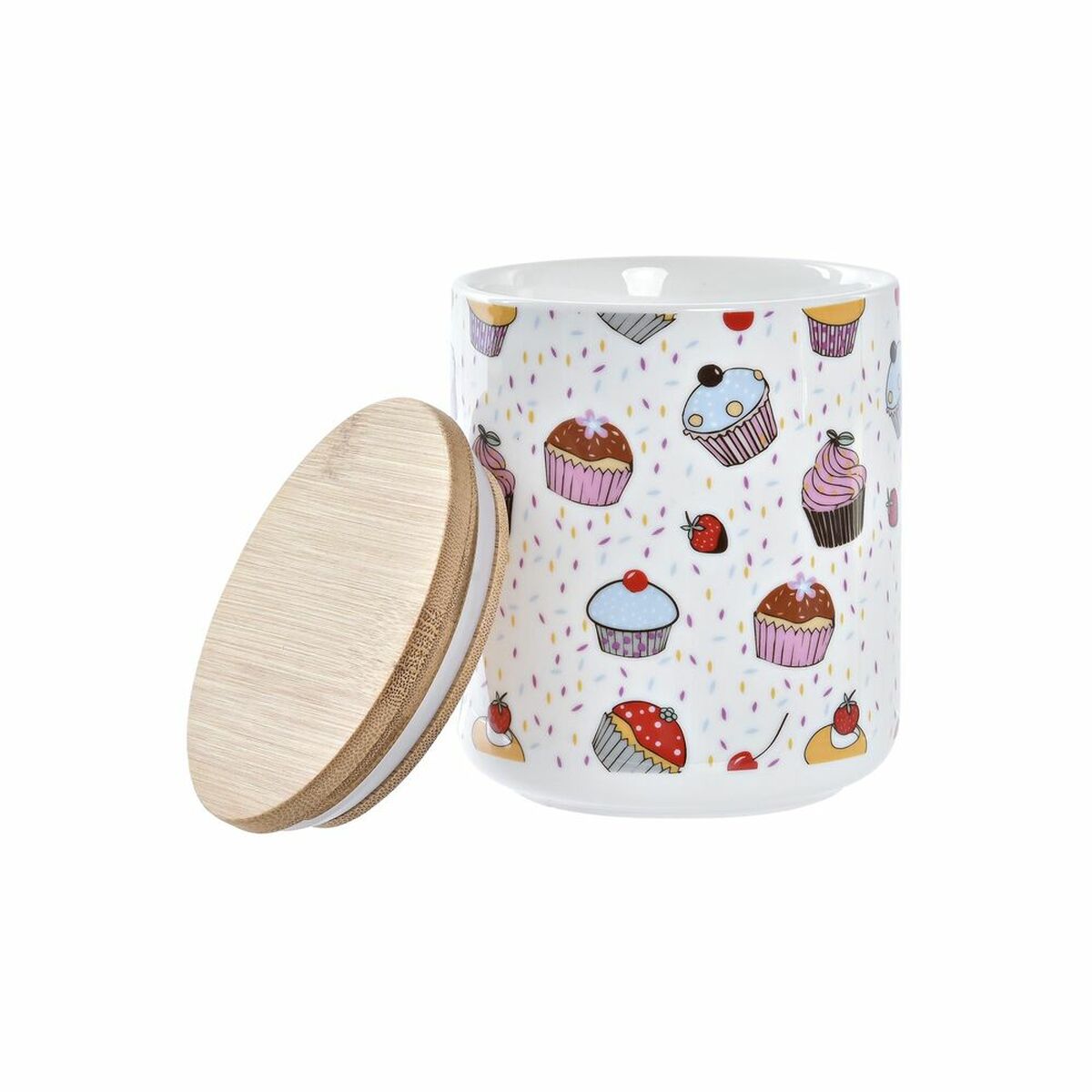 Conjunto de 3 Potes DKD Home Decor Natural Branco Multicolor Bambu Grés 10 x 10 x 17 cm Cupcake